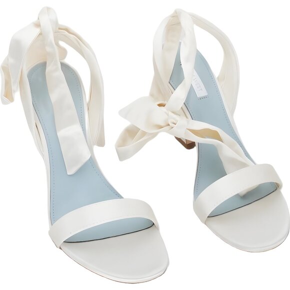 Nine West Kelsie Ivory Satin Ankle-Tie Wedding Heeled Sandals 9M US - Picture 1 of 6